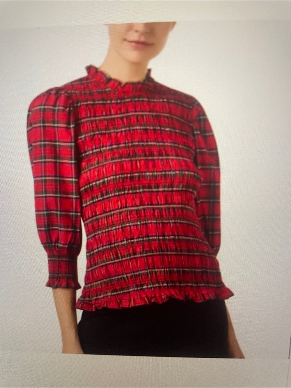 Sail to Sable NEW red tartan puff sleeve smocked top sz M